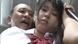 Japanese Schoolgirl Groped on Bus by Old Perv with Big Natural Boobs