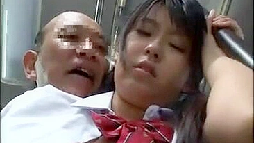 Japanese Schoolgirl Groped on Bus by Old Perv with Big Natural Boobs