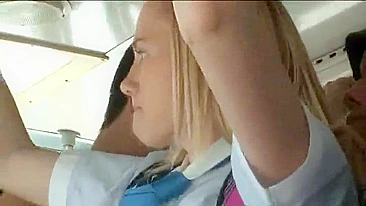 Japanese men grope American blonde schoolgirl on bus - Watch Now!