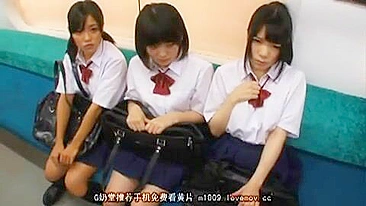 Horny Senior Gets It On with Three Hot Schoolgirls at the Bus Stop - Japanese Asian Schoolgirl Threesome