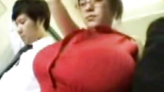 Busty Passenger on Bus Can't Keep Hands Off Big Boobs