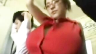 Busty Passenger on Bus Can't Keep Hands Off Big Boobs