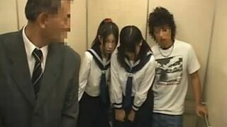 Japanese Dirty Boy Almost Gets Caught Harassing Two Schoolgirls in Elevator