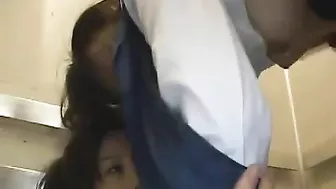 Japanese Dirty Boy Almost Gets Caught Harassing Two Schoolgirls in Elevator