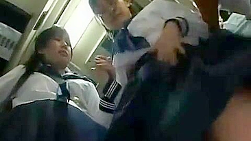 Japanese Dirty Boy Almost Gets Caught Harassing Two Schoolgirls in Elevator