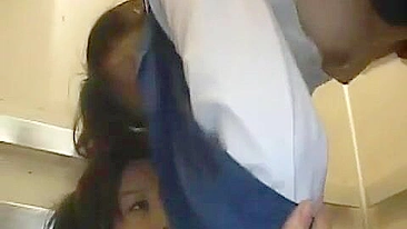 Japanese Dirty Boy Almost Gets Caught Harassing Two Schoolgirls in Elevator