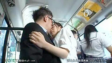 Public Groping by Pushy Man on Japanese Bus with Young Asian Teens