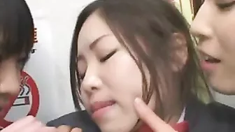 Schoolgirls, MILFs Assault Nerdy Teen in Public Subway