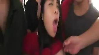 Japanese Schoolgirl Gets Blowjob in Public Bus and Embarrassed, asian, public, bus, humiliation