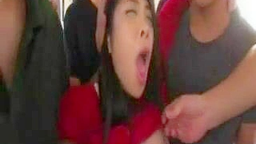 Japanese Schoolgirl Gets Blowjob in Public Bus and Embarrassed, asian, public, bus, humiliation