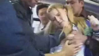 Busty Blonde Cheerleader Groped on Public Bus