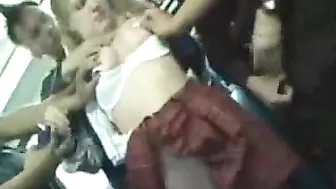 Busty Blonde Cheerleader Groped on Public Bus