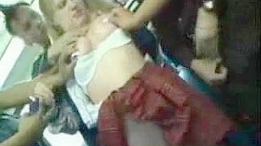 Busty Blonde Cheerleader Groped on Public Bus
