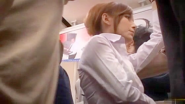 Japanese Bus Scene - Hot Office lady Groped and Covered in Cum