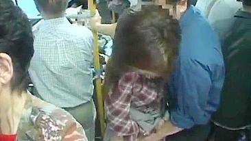 Japanese MILF groped in crowded bus, gets facial