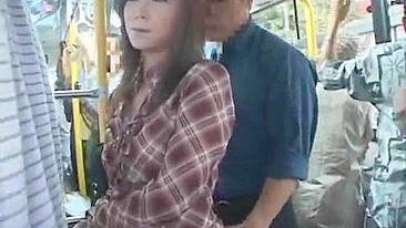 Japanese MILF groped in crowded bus, gets facial