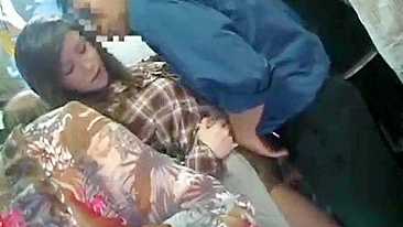 Japanese MILF groped in crowded bus, gets facial