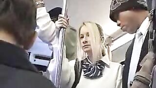 Blonde in Danger on Public Train Ride