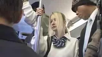 Blonde in Danger on Public Train Ride