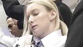 Blonde in Danger on Public Train Ride
