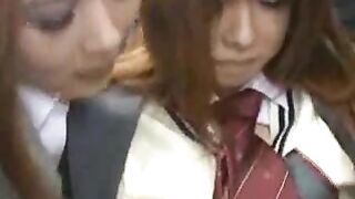 Japanese Lesbians Finger Each Other on Train