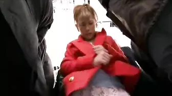 Busty Girl in Red Coat Groped, Fucked and Face Spermed on Japanese Bus