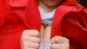 Busty Girl in Red Coat Groped, Fucked and Face Spermed on Japanese Bus