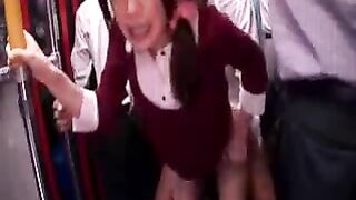 Cute Japanese Schoolgirl Gets Banged in Public on a Crowded Bus