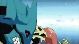 Big Busted Hentai Babe Surrounded By Huge Cocks