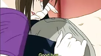 Busty hentai maid gets facial after hot sucking cock