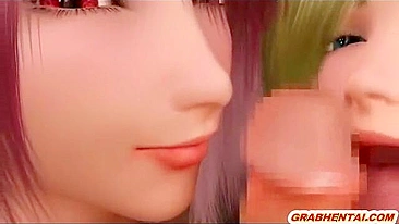 Hentai Beauty Shares and Licks Stiff Cock in 3D