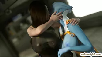 Shemale Big Boobs Hard Fucked in Blue 3D Animation