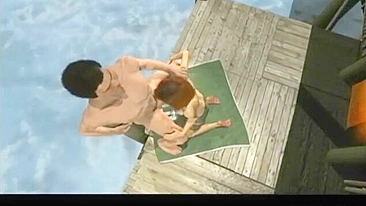 Poked Beach Bum - Cute 3D Anime Gets Poked from Behind on the Sand