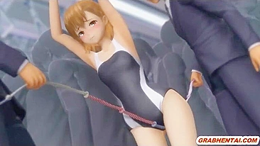 Anime Cutie Gets Double-penetrated by Umbrella Sticks in her Ass and pussy