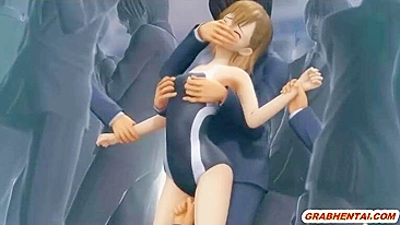 Anime Cutie Gets Double-penetrated by Umbrella Sticks in her Ass and pussy