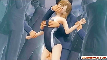 Anime Cutie Gets Double-penetrated by Umbrella Sticks in her Ass and pussy