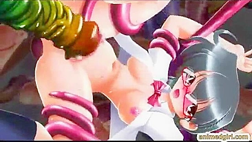 Tentacle Drilling of Big-Boobed Shemale Coed in 3D Animation Porn