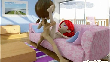 Shemale Ghetto Cutie Gets Hot 3D Fuck in Sofa