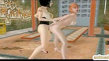 Busty Shemale Hentai Assfucks Each Other in Triple Penetration