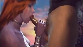 3D Hentai Girl Gets Hot Oral Sex from Big Cock Outdoors