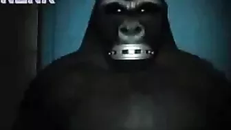 Monkey Trashes Hairy MILF's Dark Head, 3D movie