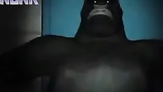 Monkey Trashes Hairy MILF's Dark Head, 3D movie