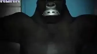 Monkey Trashes Hairy MILF's Dark Head, 3D movie