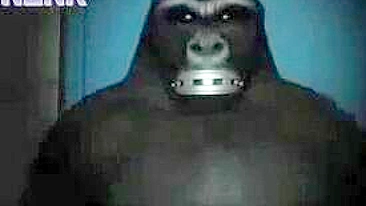 Monkey Trashes Hairy MILF's Dark Head, 3D movie