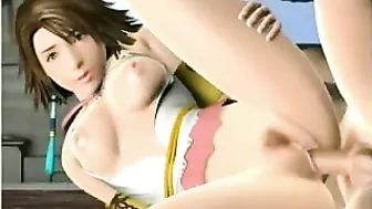 Final Fantasy Yuna Gets Blown, Fucked in Pussy and Ass with Cream Pie
