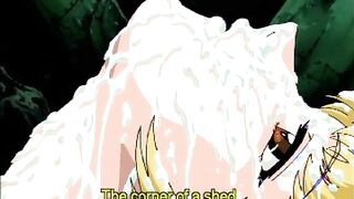 A sexy anime character covered in cum, with a close-up of their face