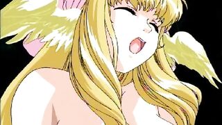 A sexy anime character covered in cum, with a close-up of their face