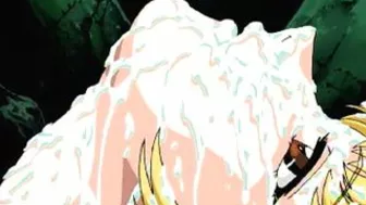 A sexy anime character covered in cum, with a close-up of their face A sexy anime character covered in cum, with a close-up of their face