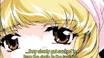 A sexy anime character covered in cum, with a close-up of their face