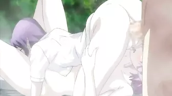 Busty Anime Threesome Fucked Outdoors